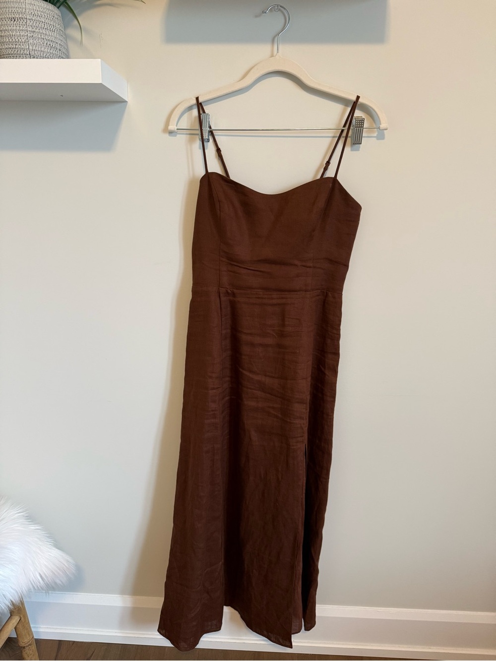 Wilfred Brown Maxi Slip Dress with Spaghetti Straps